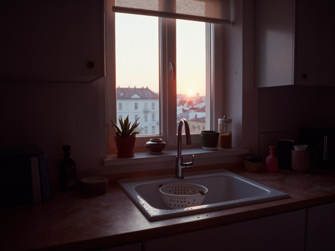 Apartment Kitchen in Vienna at Nautical Dawn Light in in Vienna, Austria