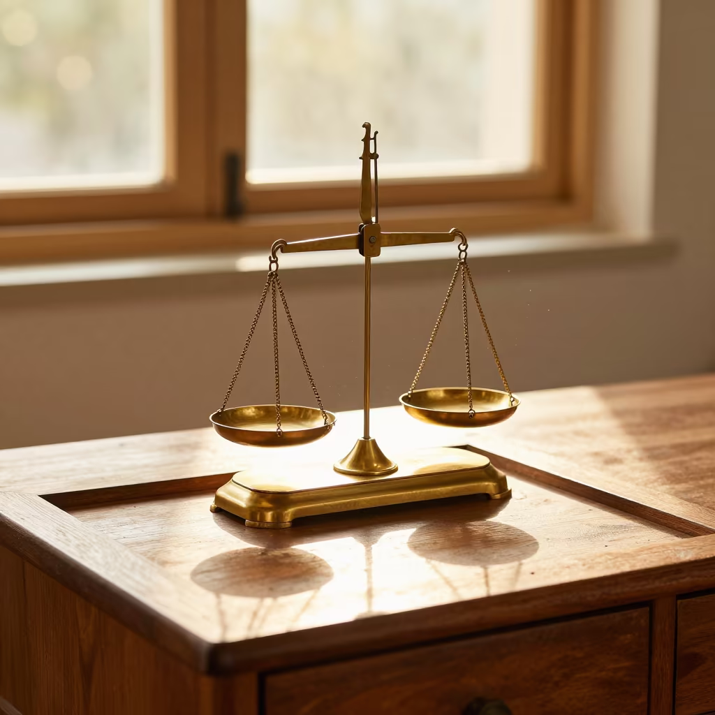 Apothecary Scale on Dusty Library Table in Xiamen in on a dusty library table in Xiamen