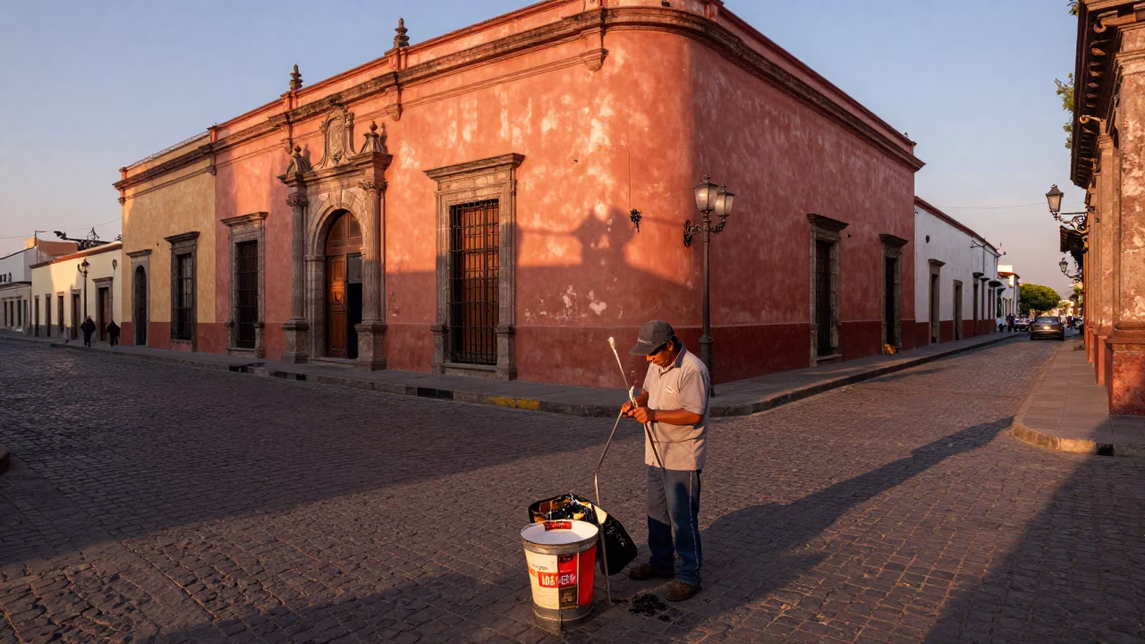 Applying Wax at Copper-toned Light Before Dusk in Mexico City in in Mexico City, Mexico