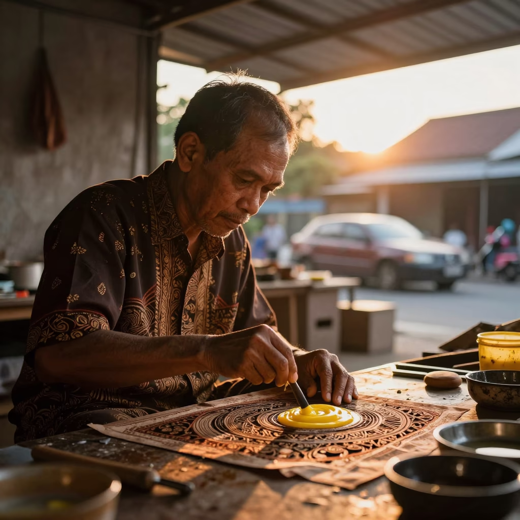 Applying Wax in Surabaya at Sunset Light in in Surabaya, Indonesia