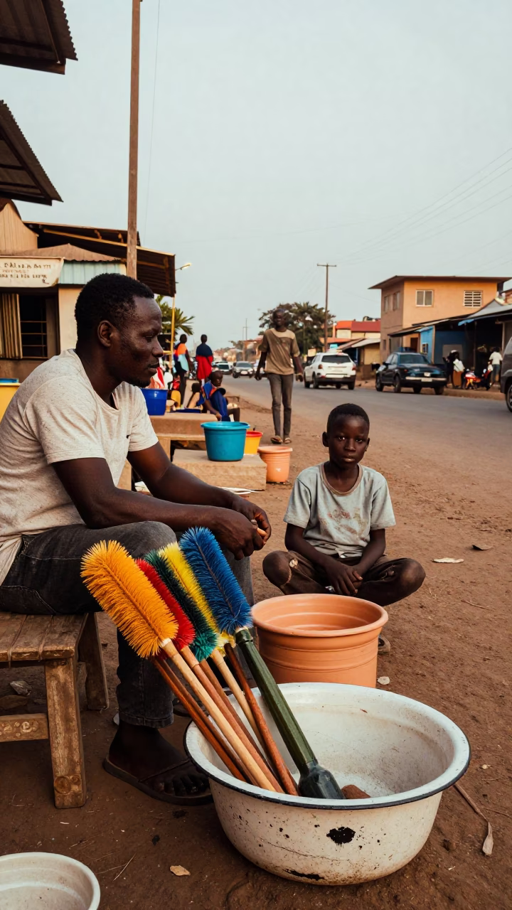 Apprentice in Accra at Evening Light in in Accra, Ghana