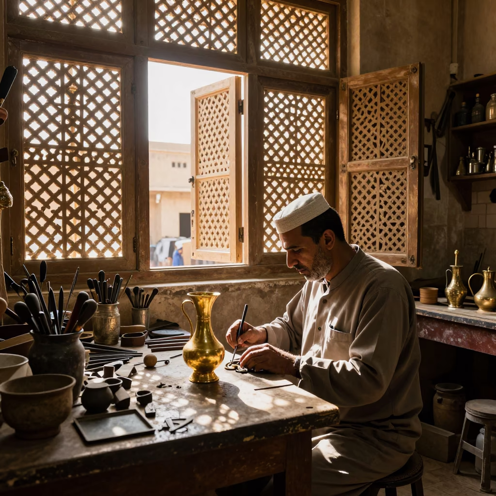Apprentice in Cairo at Late Afternoon Light in in Cairo, Egypt