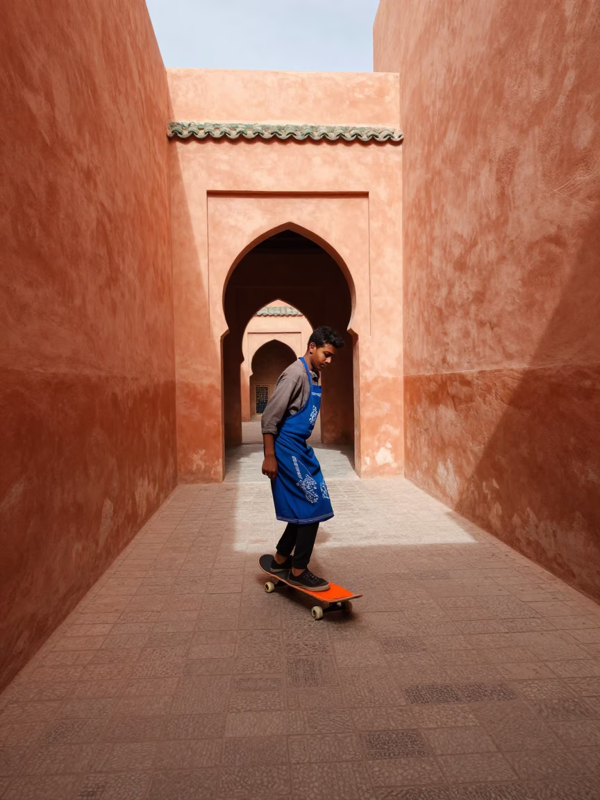 Apprentice in Marrakech at Noon Light in in Marrakech, Morocco