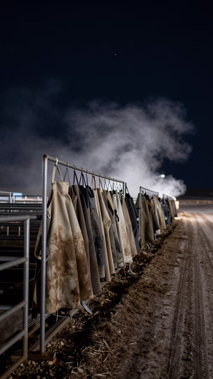Apron Rack on Feedlot Lane Montana Night in along a feedlot lane in Montana