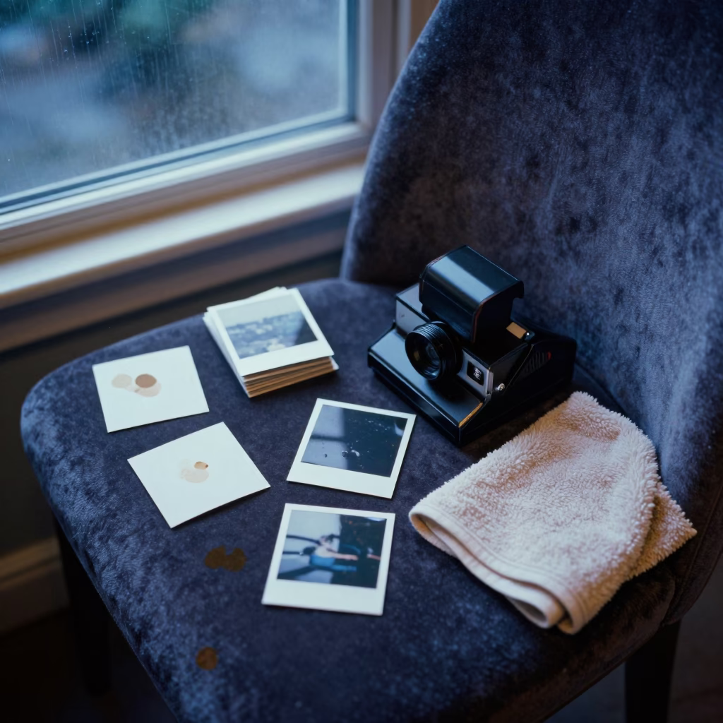Apron Stain Shelf in Thies Twilight in on a velvet chair in Thies