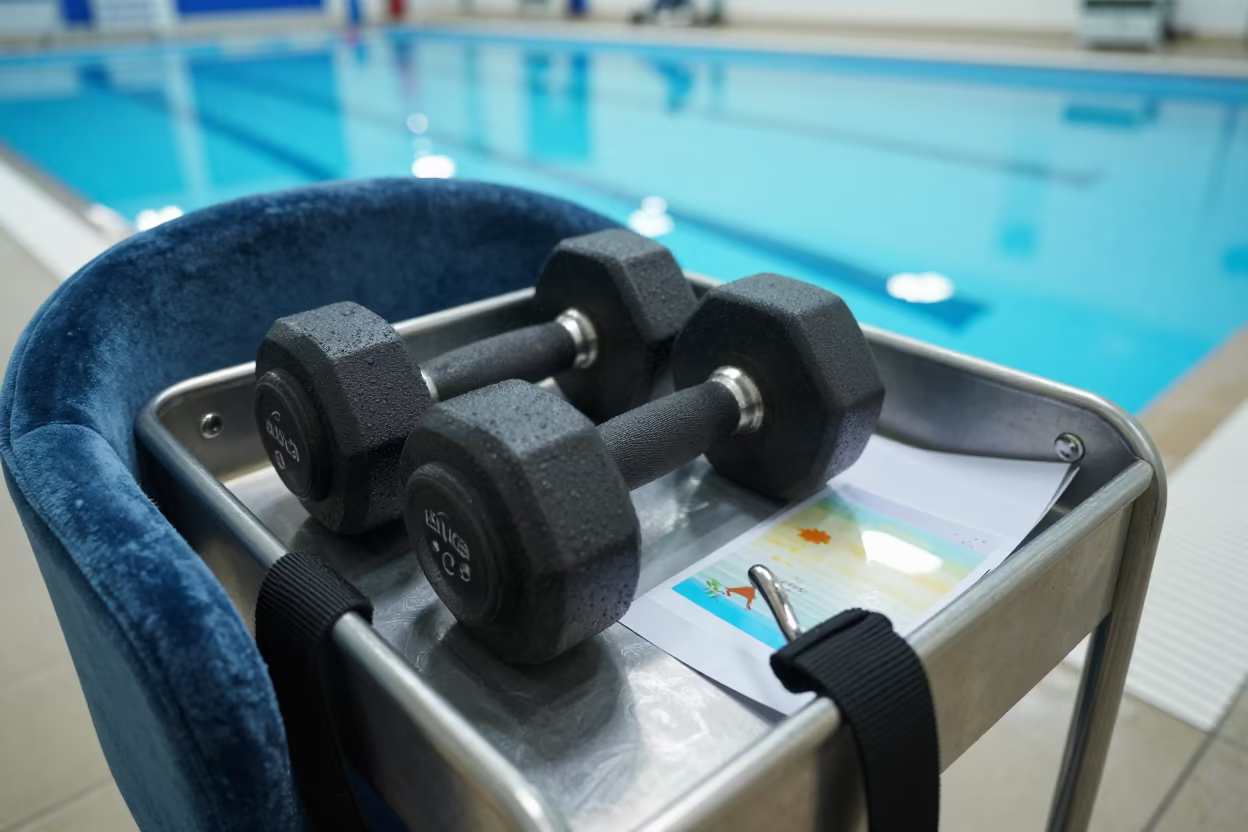 Aqua Dumbbell Cart on Velvet Chair in on a velvet chair near Hpa-An