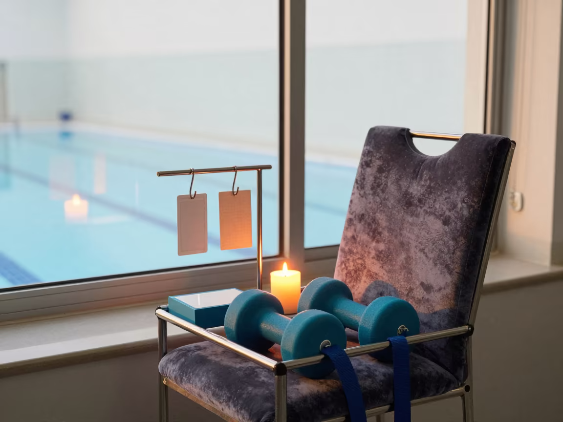 Aqua Dumbbell Cart on Velvet Chair in Taiyuan in on a velvet chair in Taiyuan