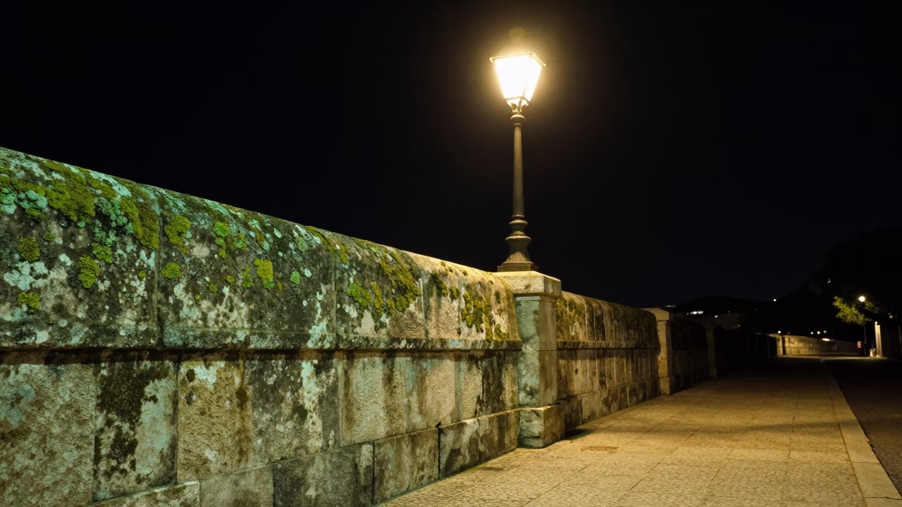 Aquaeduto Das Águas Livres Lichen Parapets And Streetlamp in Lisbon in in Lisbon, Portugal