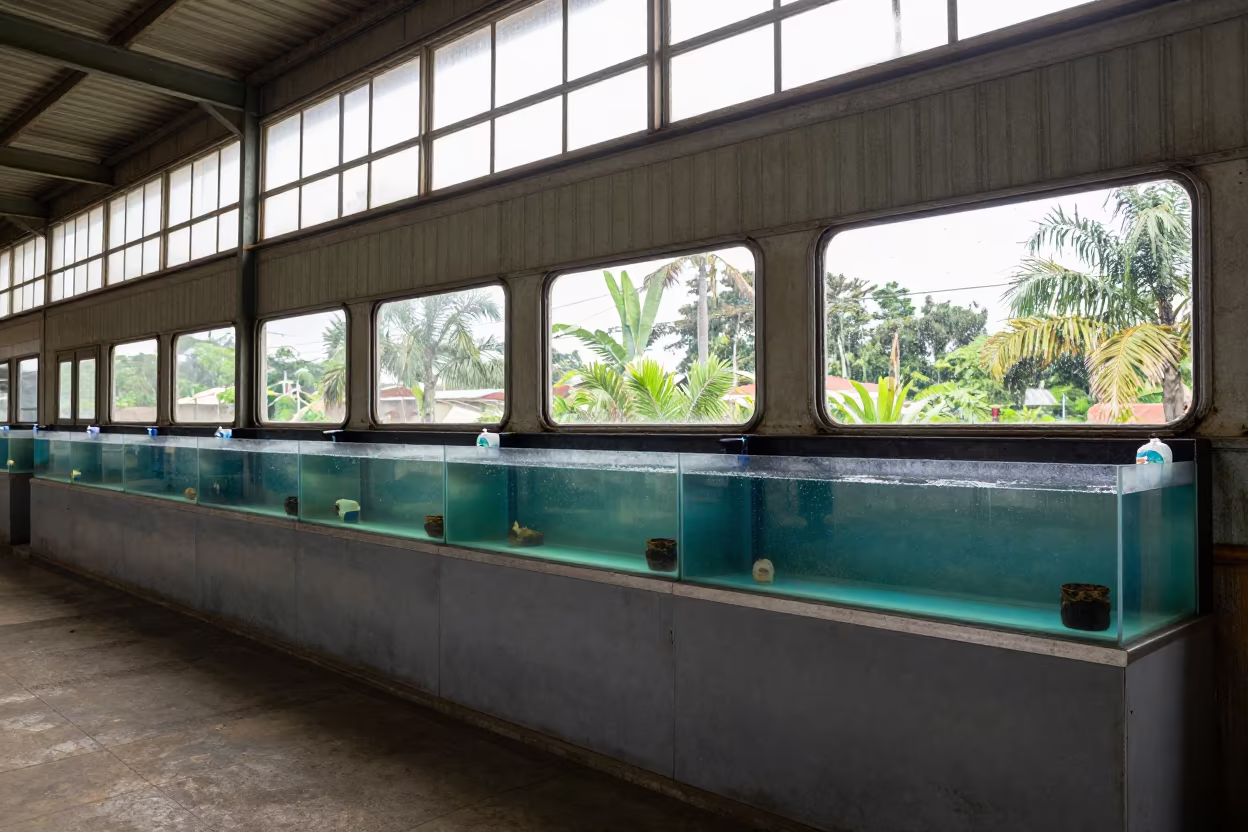 Aquarium Acclimation Station in Restored Train Terminal in inside a restored train terminal in Guasdualito