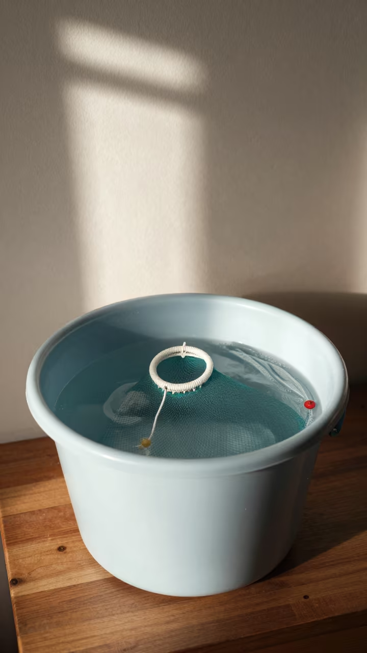 Aquarium Net in Bucket on Desk in Chihuahua in on a writing desk in Chihuahua