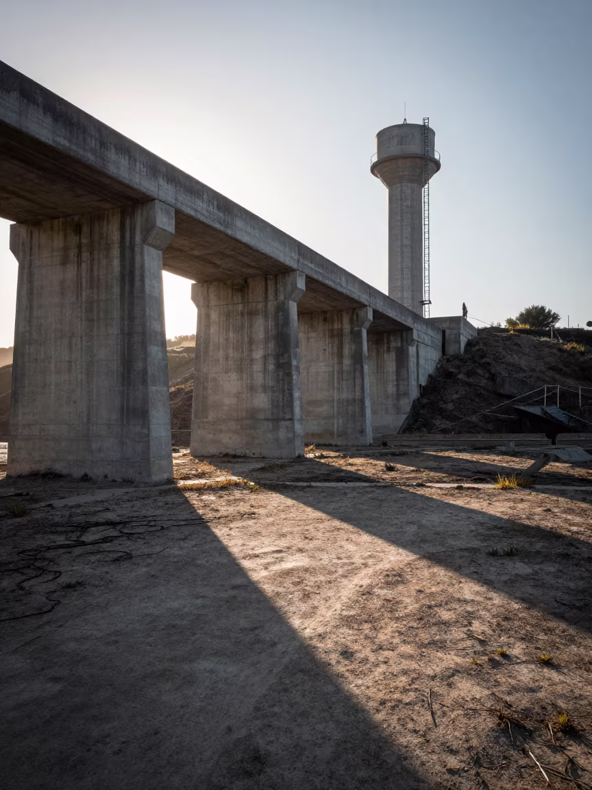 Aqueduct Dawn Shadows Lisbon Surreal in beside a water tower ladder near Mouraria, Lisbon