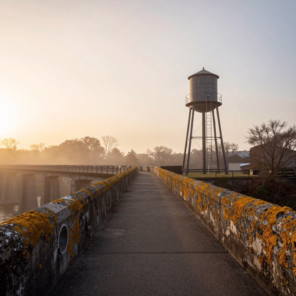 Aqueduct Maintenance Path in Boston at Sunset Light in in Boston, Massachusetts, United States