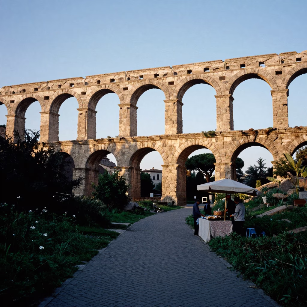 Aqueduct Valley in Rome at As First Light Reaches The Scene in in Rome, Italy