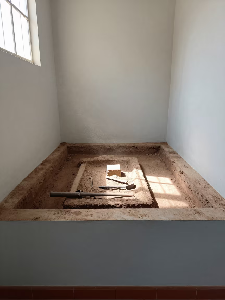 Archaeological Dig Display Near Belo Horizonte in on a painted display ledge near Belo Horizonte