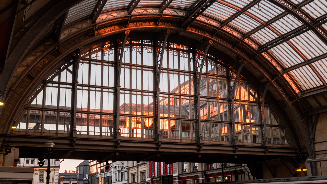 Arched Roof in London at Copper-toned Light Before Dusk in in London, United Kingdom
