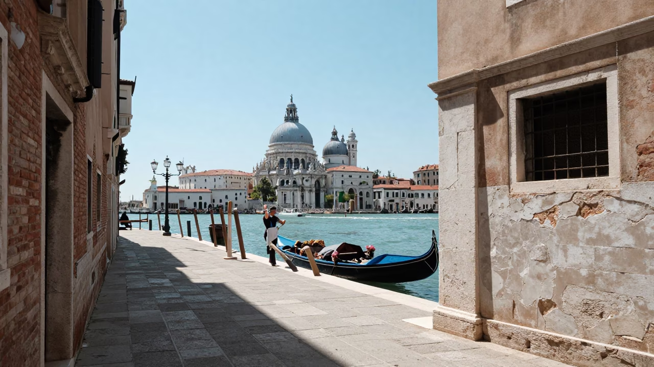 Architectural Details in Venice at The Flat Glare Of Noon Light in in Venice, Italy