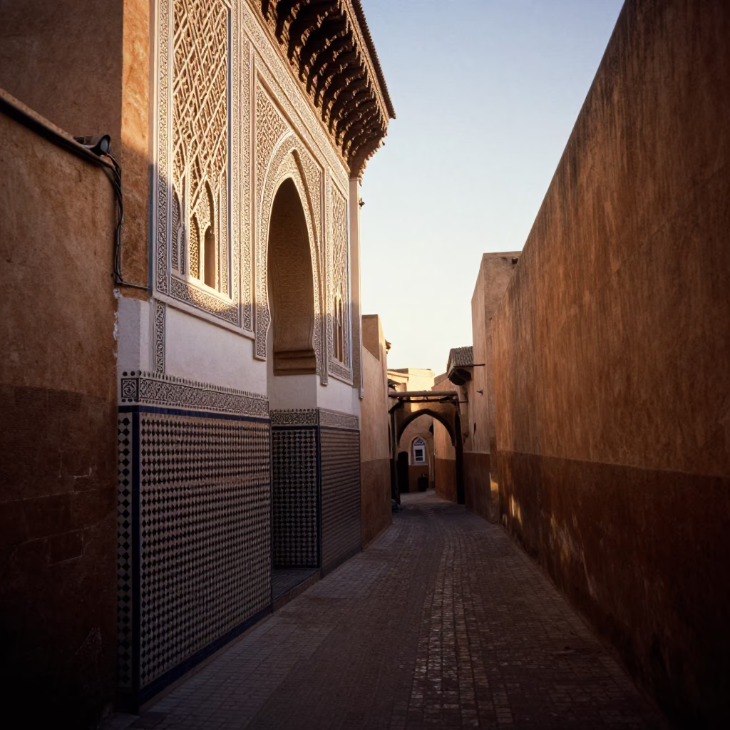 Architecture Medina in Fez at As The Sun Drops Toward The Horizon in in Fez, Morocco