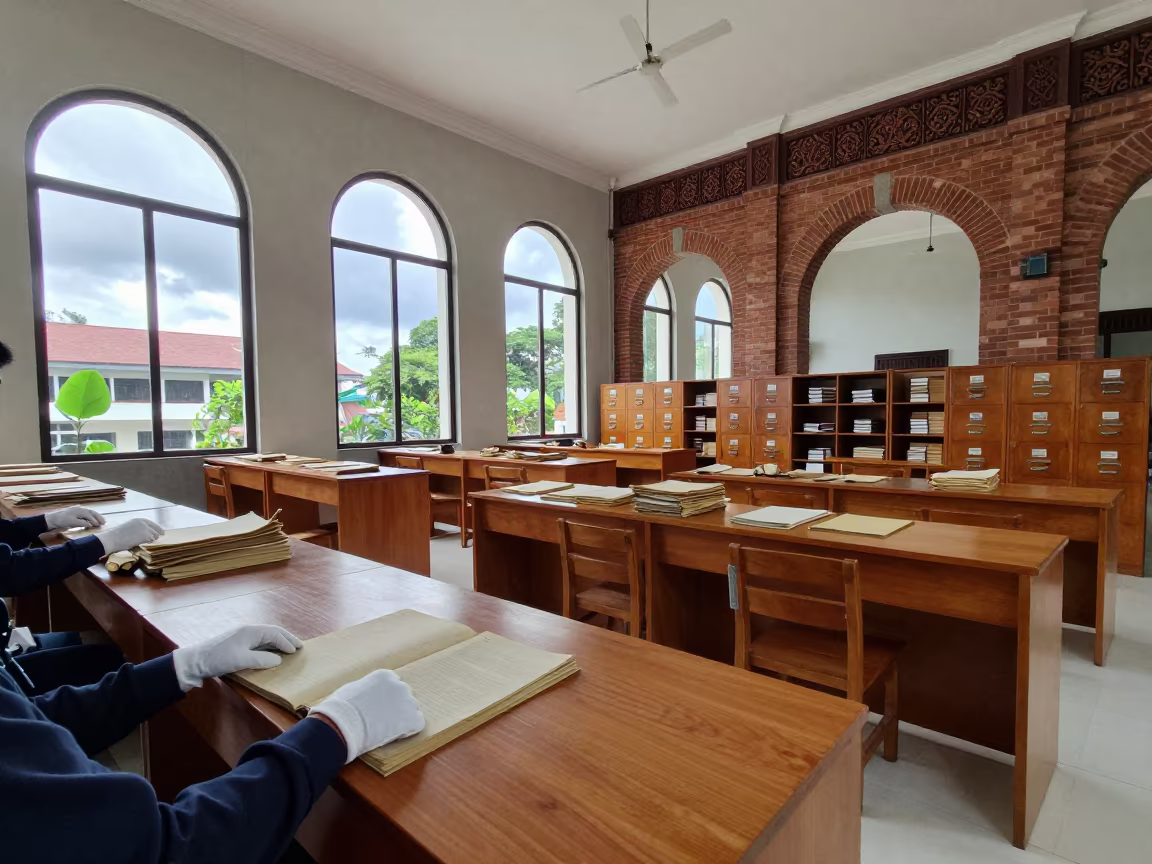 Archive Reading Room Under Bandung Cloister in beneath a university cloister in Bandung