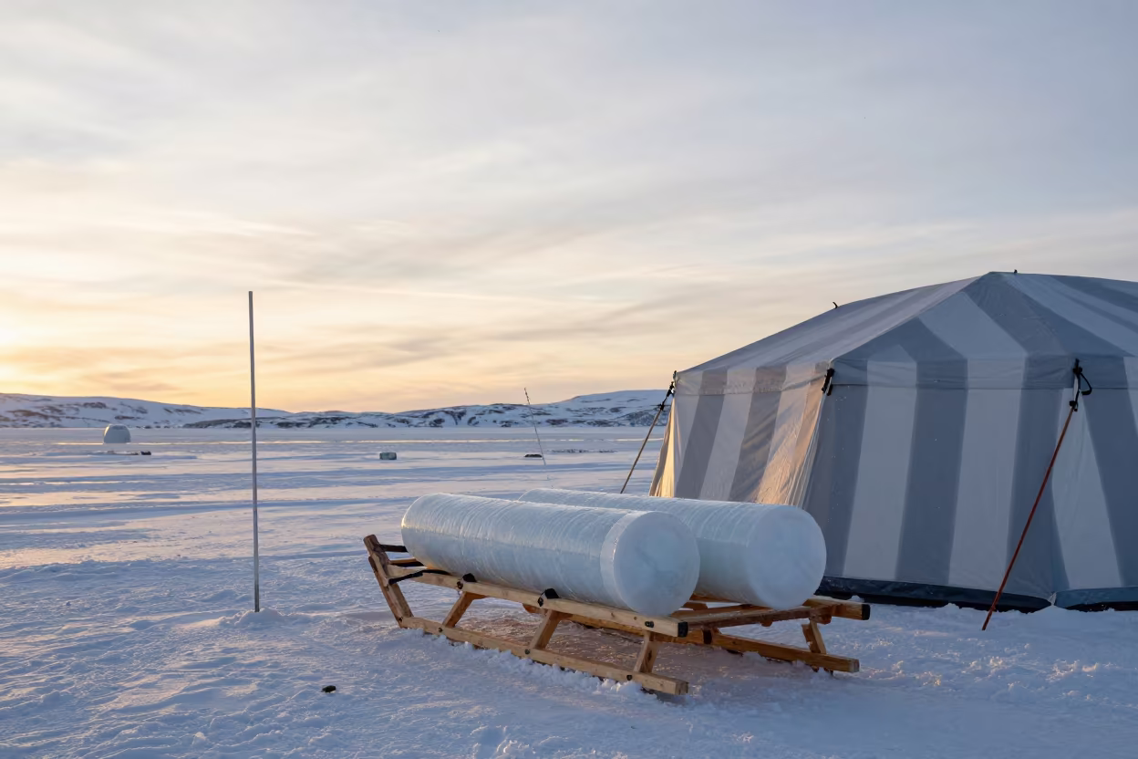 Arctic Ice Cores at Golden Hour in Norway in beside a tidal survey transect in Norway