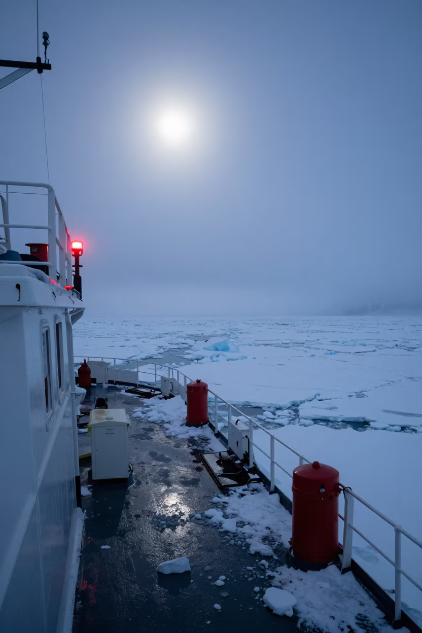 Arctic Icebreaker Convoy Under Midnight Moonlight in in Alaska
