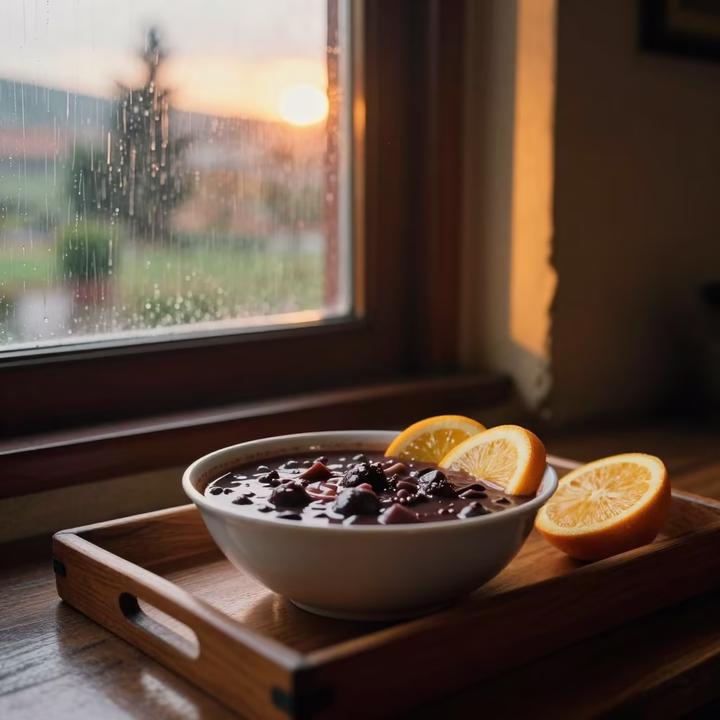 Arequipa Tea House Feijoada Bowl in on a tea house tray in Arequipa