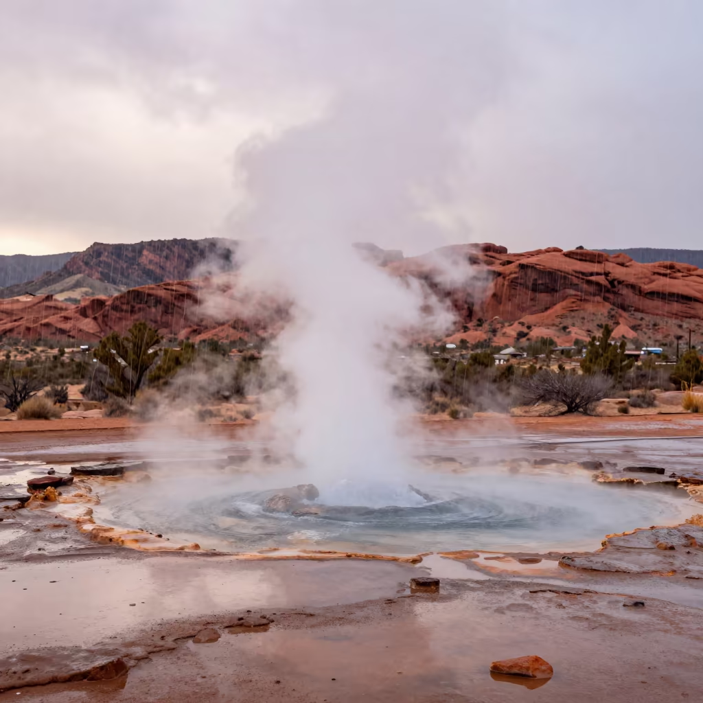 Arizona Geyser Erupting in Winter Dawn Rain in in Arizona