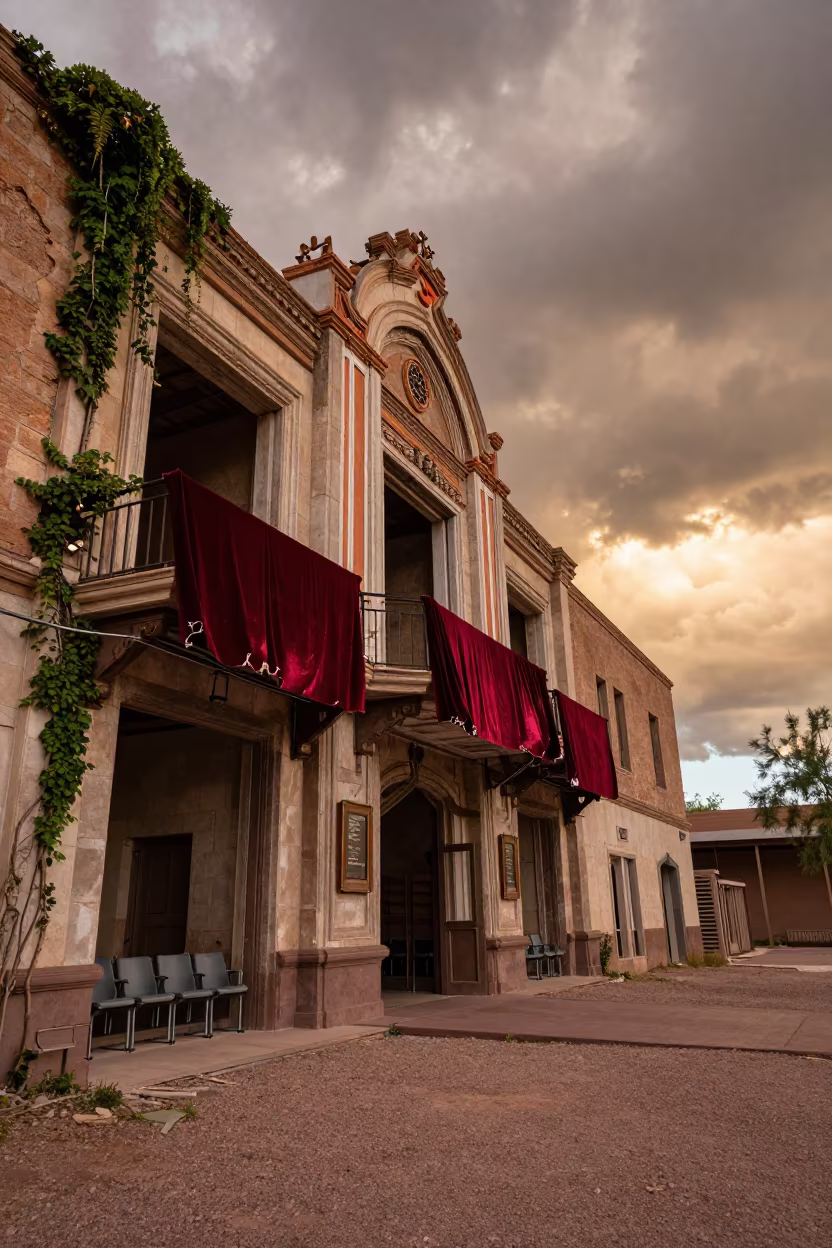 Arizona Theater Ruin Sunset Velvet in along a vine-choked corridor in Arizona