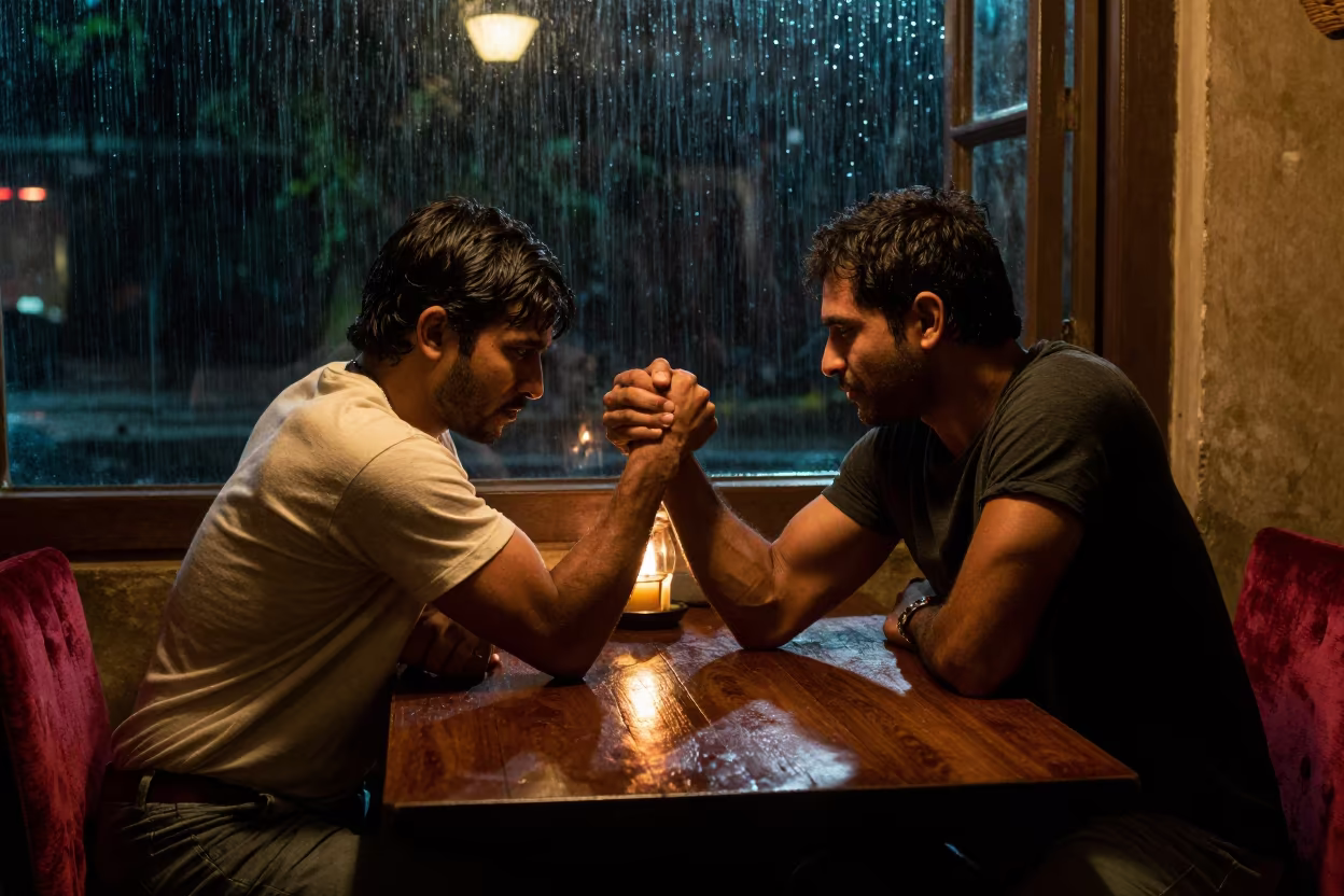 Arm Wrestling Match in Cumilla Bar Firelight in on a velvet chair near Cumilla