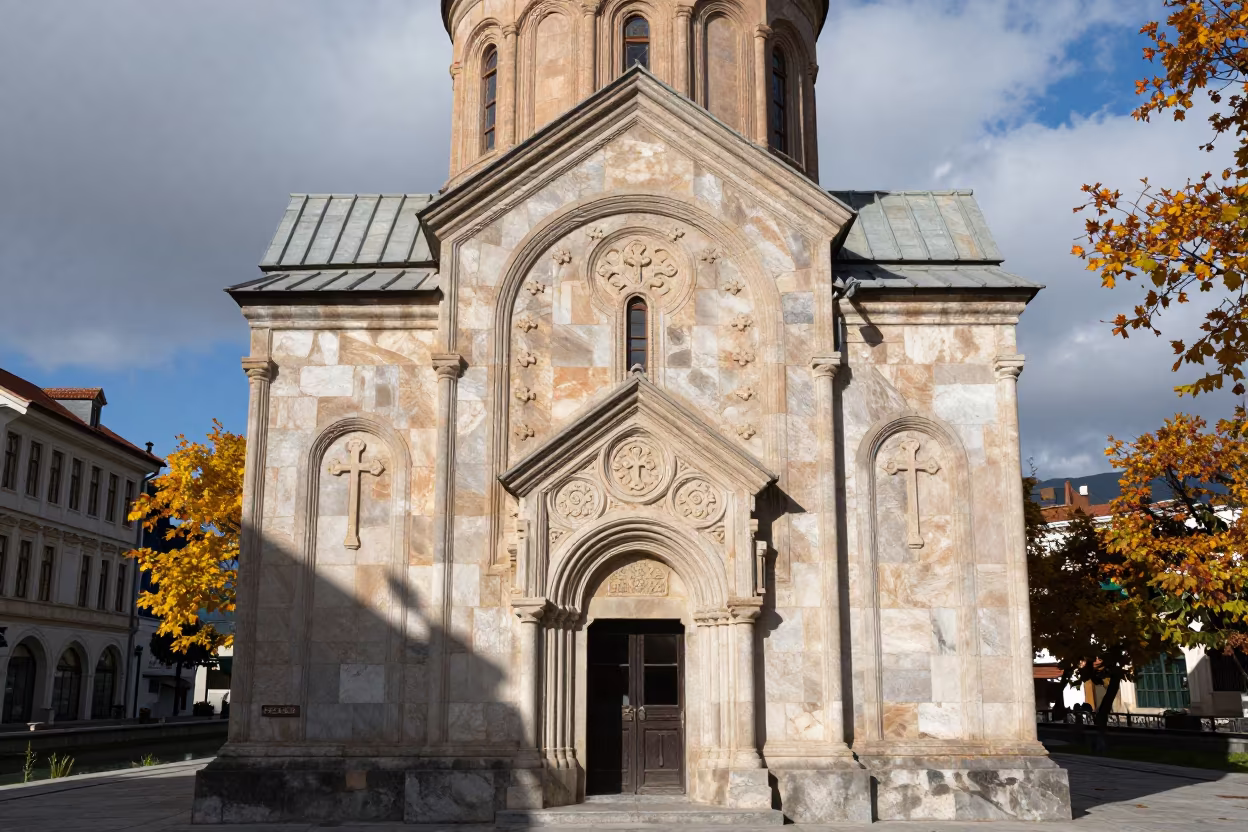 Armenian Cross Stone Facade by Guiyang Canal in beside a canal-front facade in Guiyang