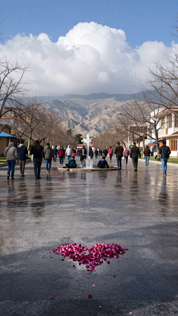 Armenian Vardavar Festival Rose Petals Midday in at a public square during a festival near Sukkur