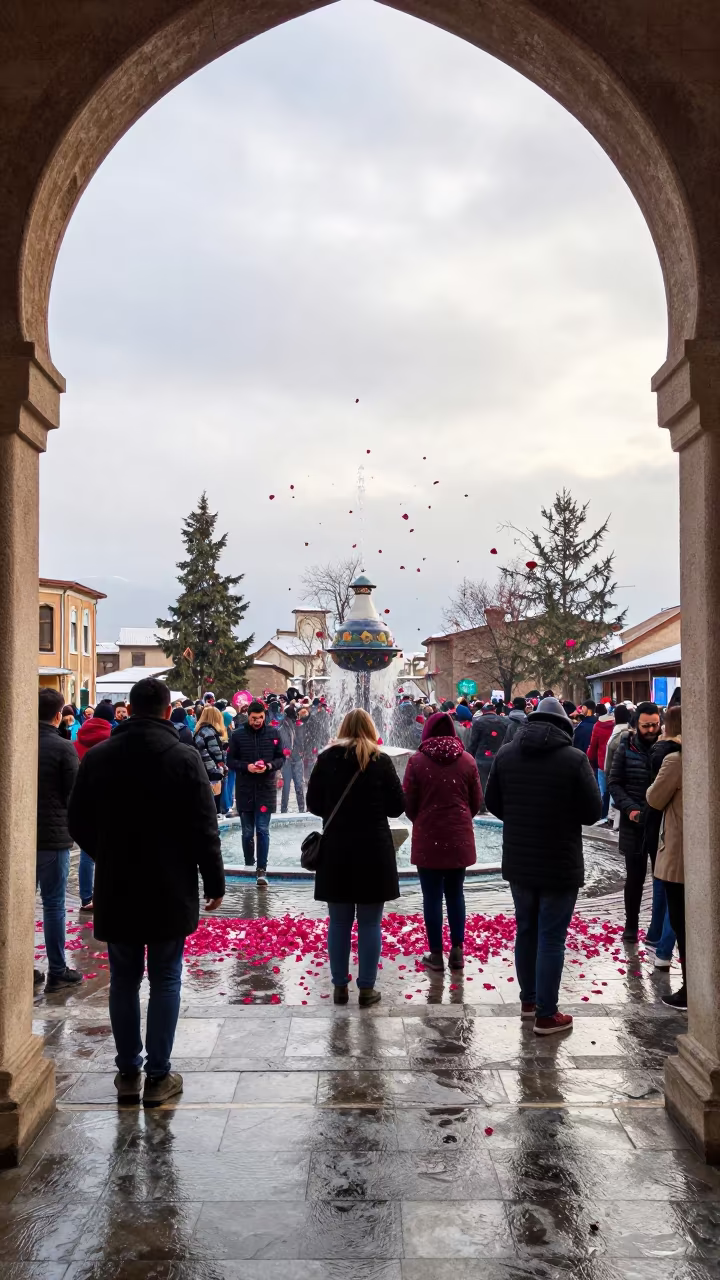 Armenian Vardavar Festival Rose Petals Winter Square in at a public square during a festival near Adıyaman