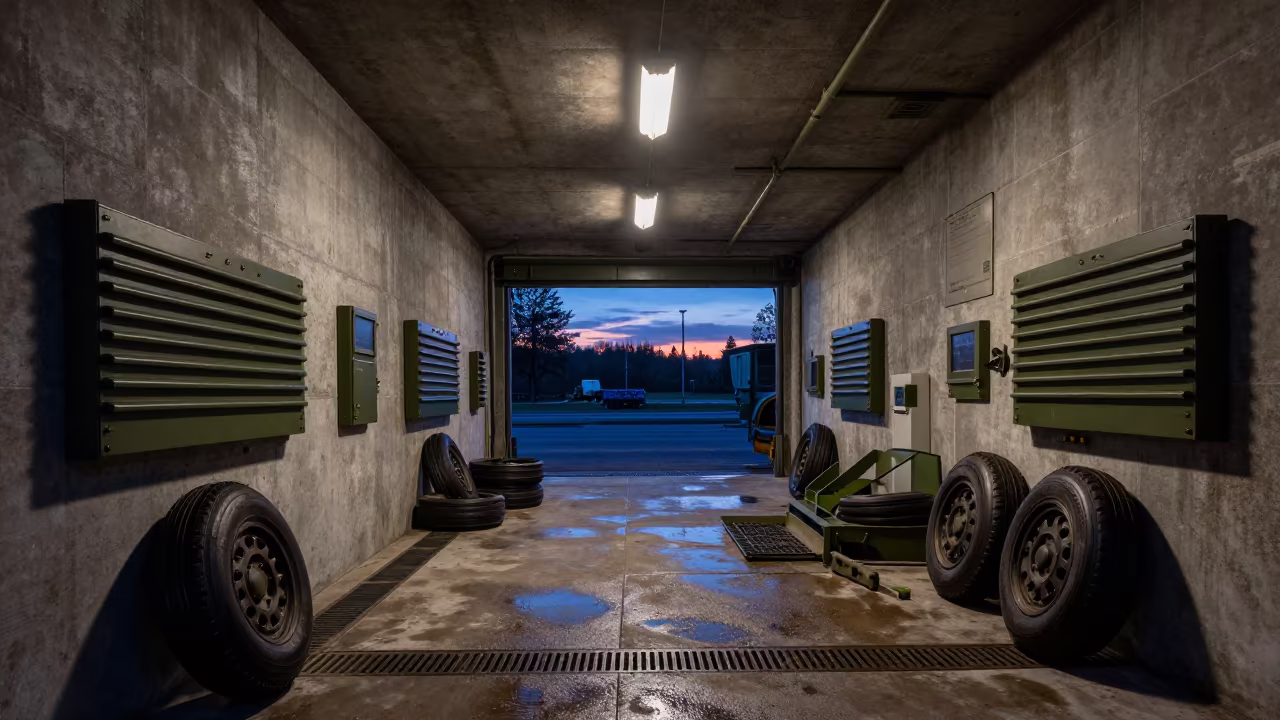 Armored Vehicle Bay Predawn Firelight Jyväskylä in inside a briefing room in Jyväskylä