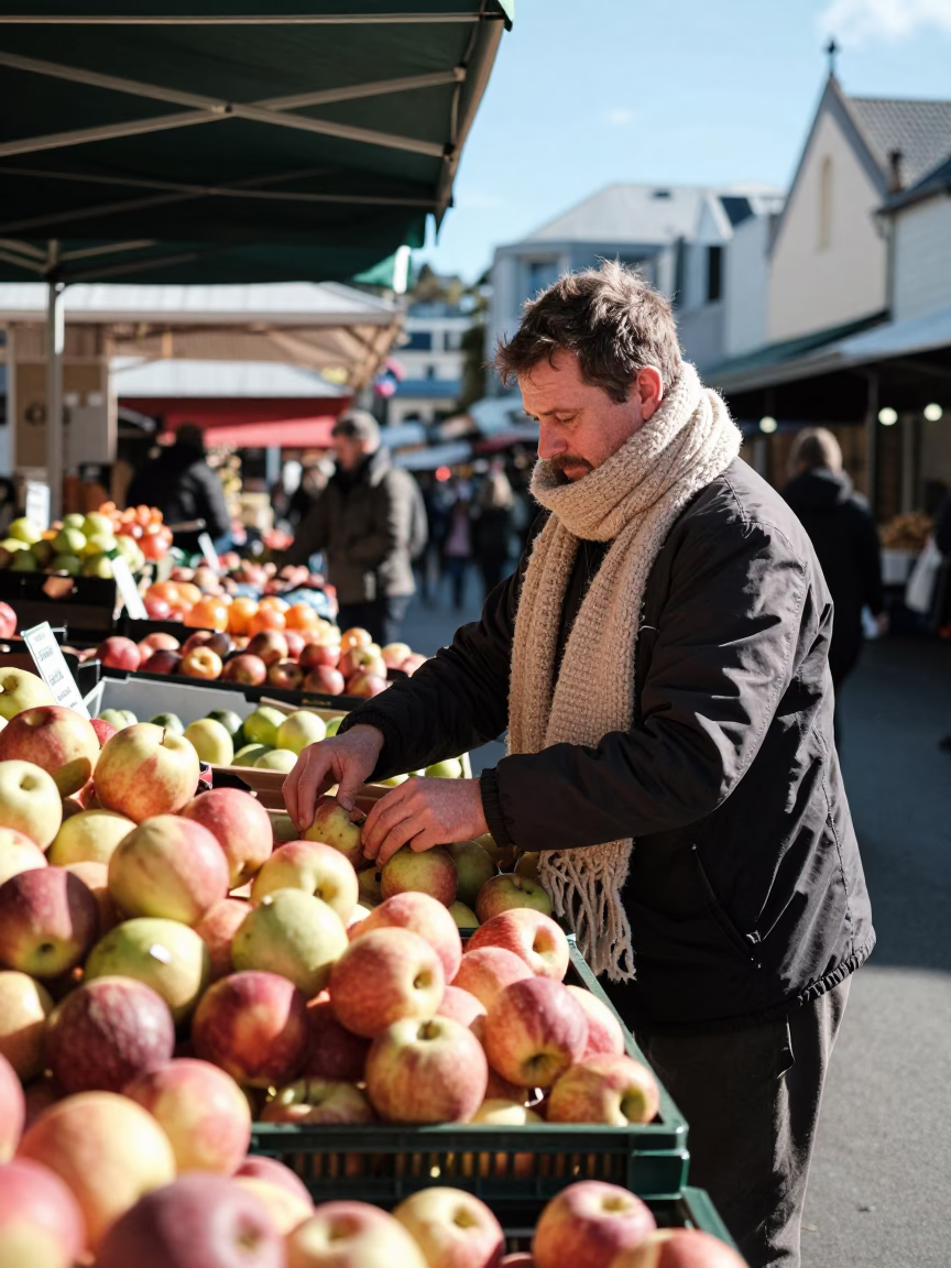 Arranging Apples in Hobart in in Hobart, Tasmania, Australia