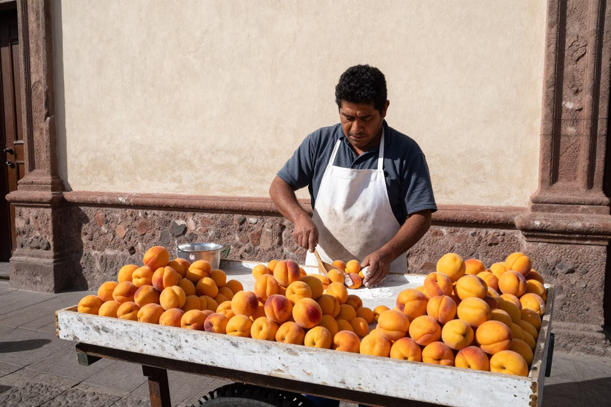 Arranging Apricots in Quito in in Quito, Ecuador