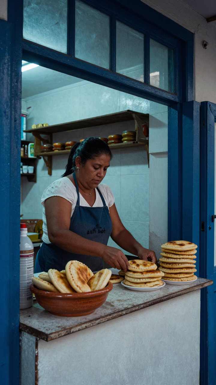 Arranging Arepas in Medellin in in Medellin, Colombia