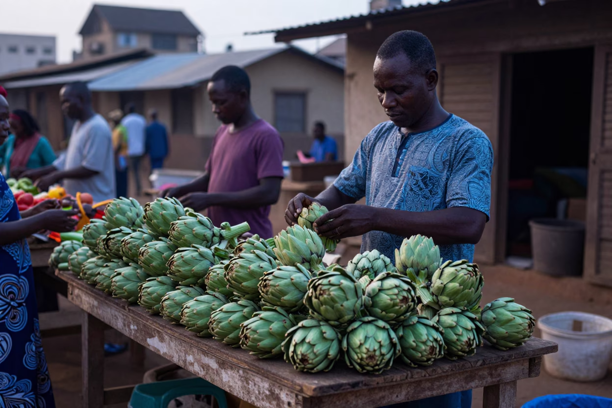 Arranging Artichokes in Accra in in Accra, Ghana
