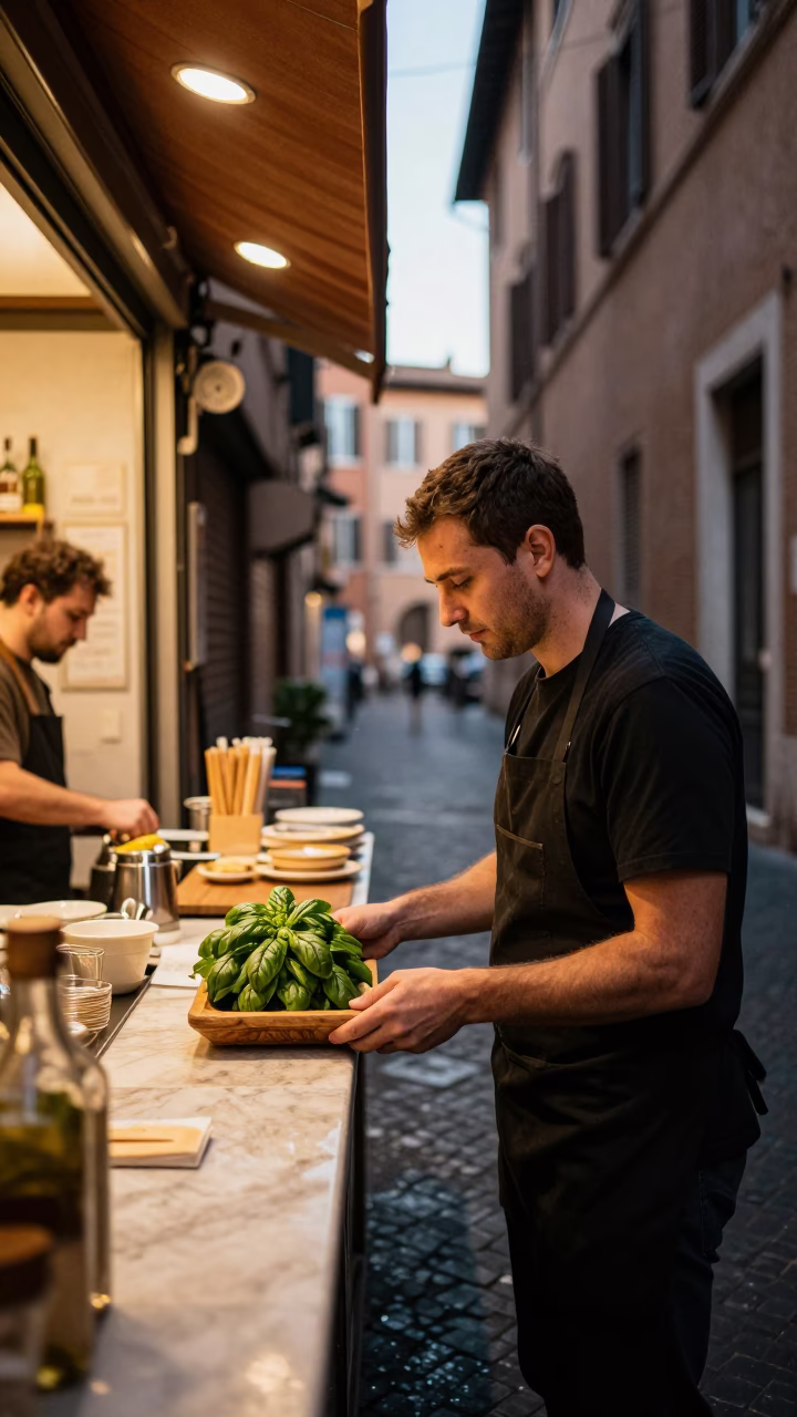 Arranging Basil in Rome in in Rome, Italy