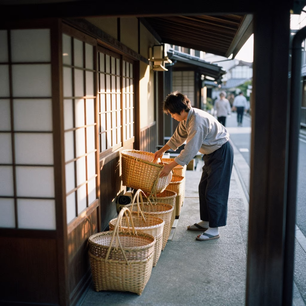 Arranging Baskets in Kyoto in in Kyoto, Japan