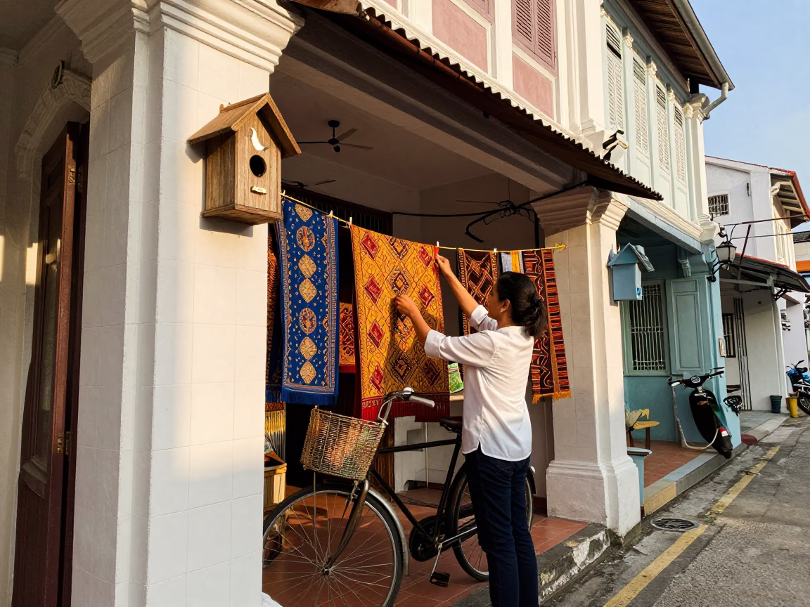 Arranging Batik in George Town in in George Town, Malaysia