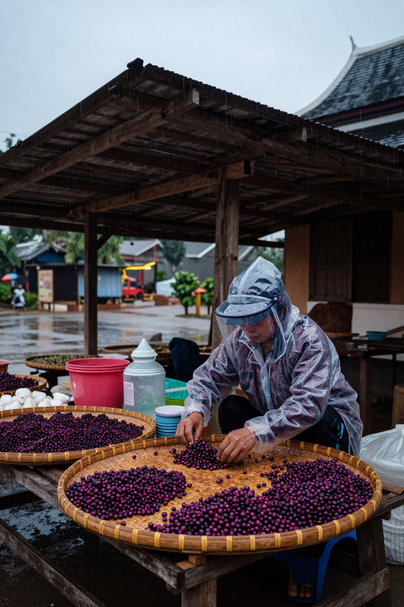 Arranging Berries in Luang Prabang in in Luang Prabang, Laos