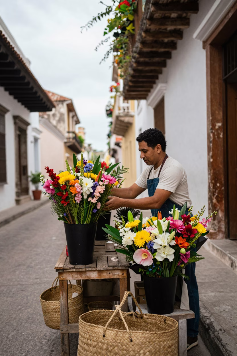 Arranging Bouquets in Cartagena in in Cartagena, Colombia