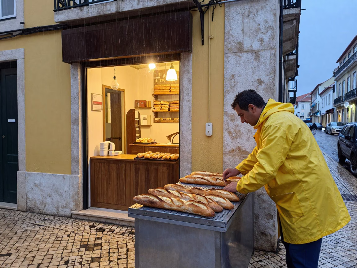 Arranging Bread in Lisbon in in Lisbon, Portugal