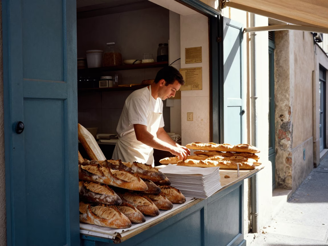 Arranging Bread in Marseille in in Marseille, France