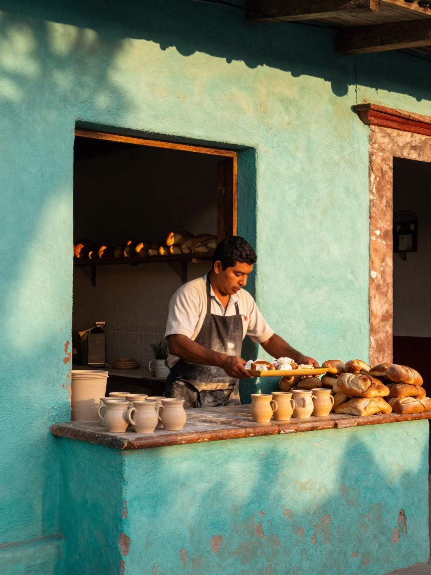 Arranging Bread in Merida in in Merida, Mexico