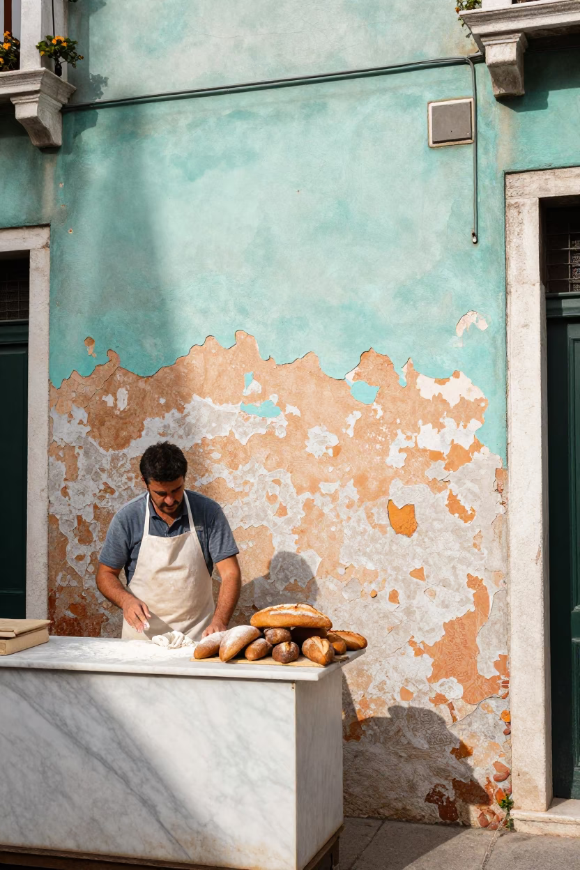 Arranging Bread in Venice in in Venice, Italy