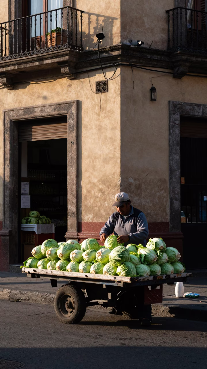 Arranging Cabbages in Mexico City in in Mexico City, Mexico