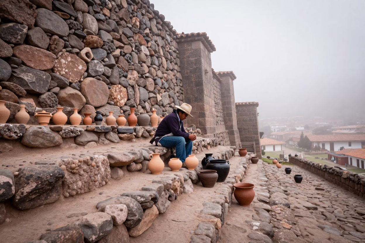 Arranging Ceramics in Cusco in in Cusco, Peru