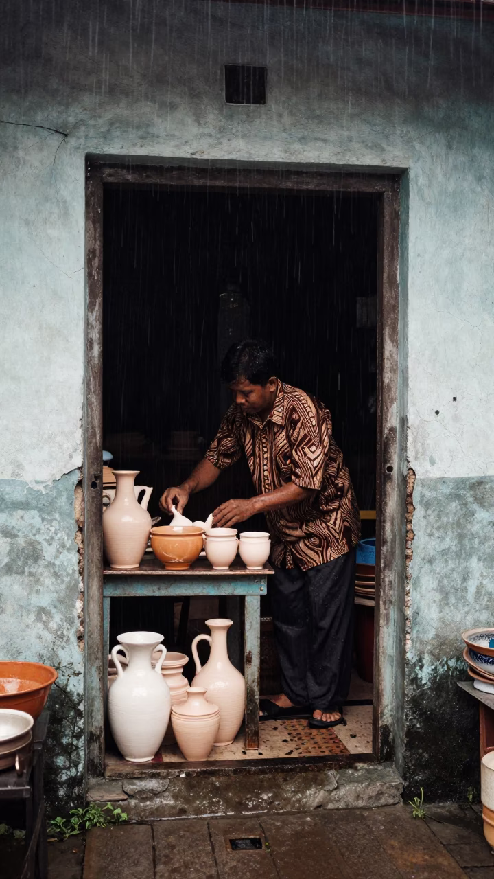 Arranging Ceramics in Yogyakarta in in Yogyakarta, Indonesia