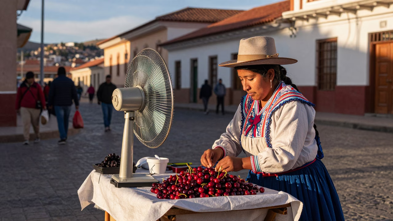 Arranging Cherries in La Paz in in La Paz, Bolivia