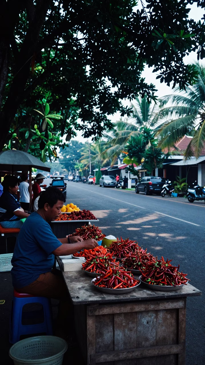 Arranging Chilies in Denpasar in in Denpasar, Indonesia